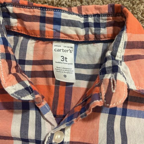 Carters Boys 3T Plaid Button-Up Shirts Lot Long Sleeve Casual Orange - Picture 7 of 7
